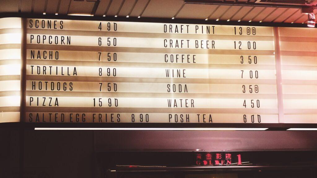 movie theatre food and drink prices
